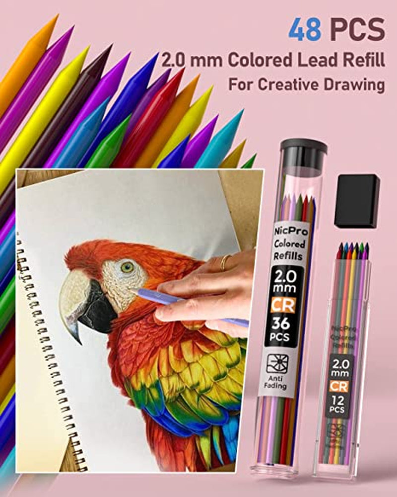 47PCS Pastel Mechanical Pencil Set with Big Capacity Pencil Case, Cute Mechanical Pencils 0.5, 0.7, 0.9 & 2Mm Lead Holder with 4B 2B HB 2H Color Lead Refills Eraser for Student Writing Drawing