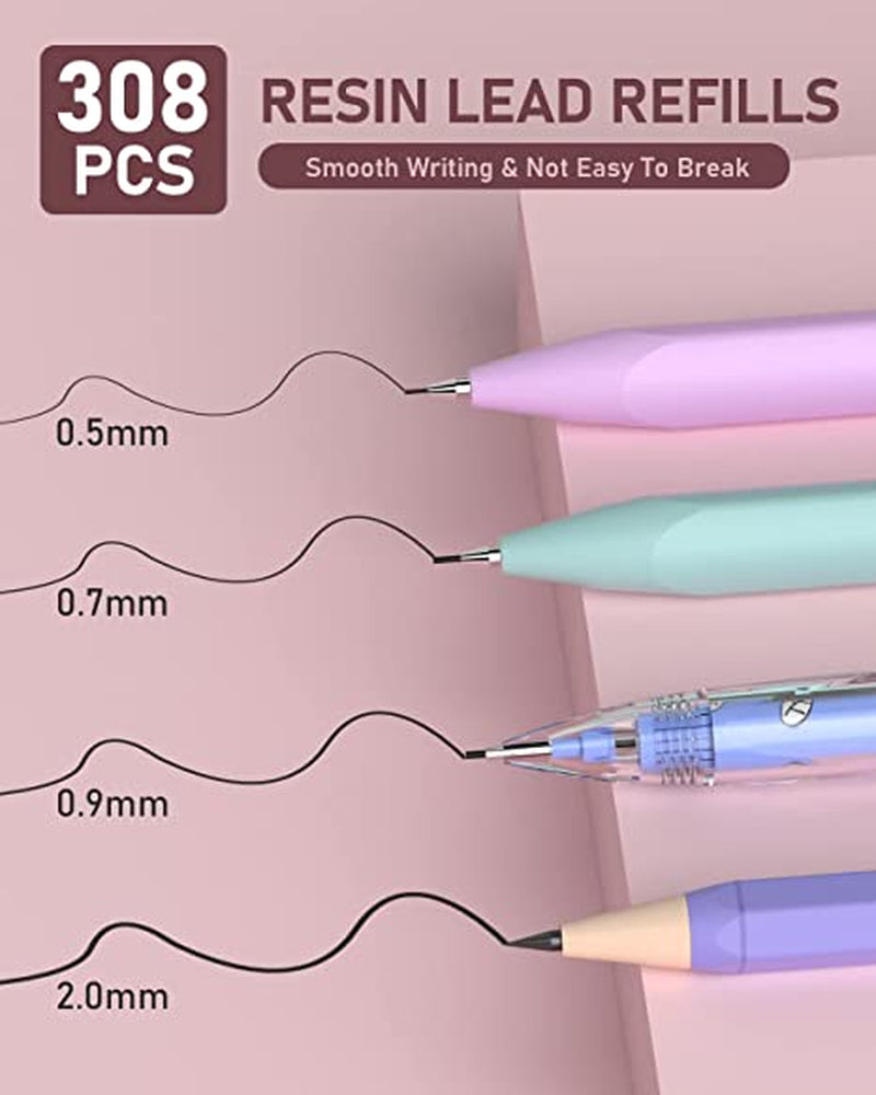 47PCS Pastel Mechanical Pencil Set with Big Capacity Pencil Case, Cute Mechanical Pencils 0.5, 0.7, 0.9 & 2Mm Lead Holder with 4B 2B HB 2H Color Lead Refills Eraser for Student Writing Drawing