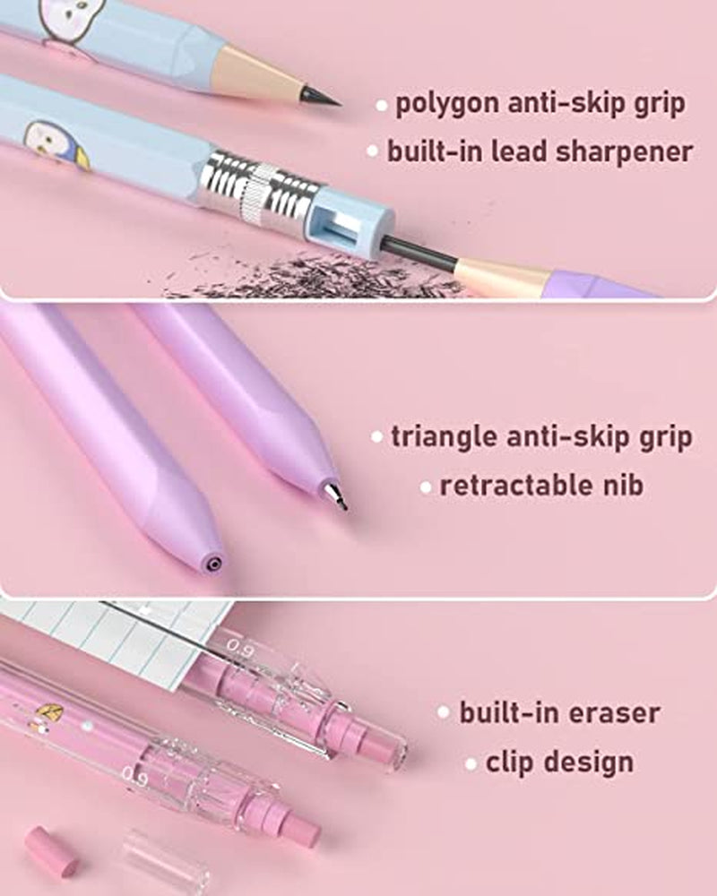 47PCS Pastel Mechanical Pencil Set with Big Capacity Pencil Case, Cute Mechanical Pencils 0.5, 0.7, 0.9 & 2Mm Lead Holder with 4B 2B HB 2H Color Lead Refills Eraser for Student Writing Drawing