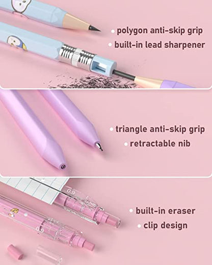 47PCS Pastel Mechanical Pencil Set with Big Capacity Pencil Case, Cute Mechanical Pencils 0.5, 0.7, 0.9 & 2Mm Lead Holder with 4B 2B HB 2H Color Lead Refills Eraser for Student Writing Drawing
