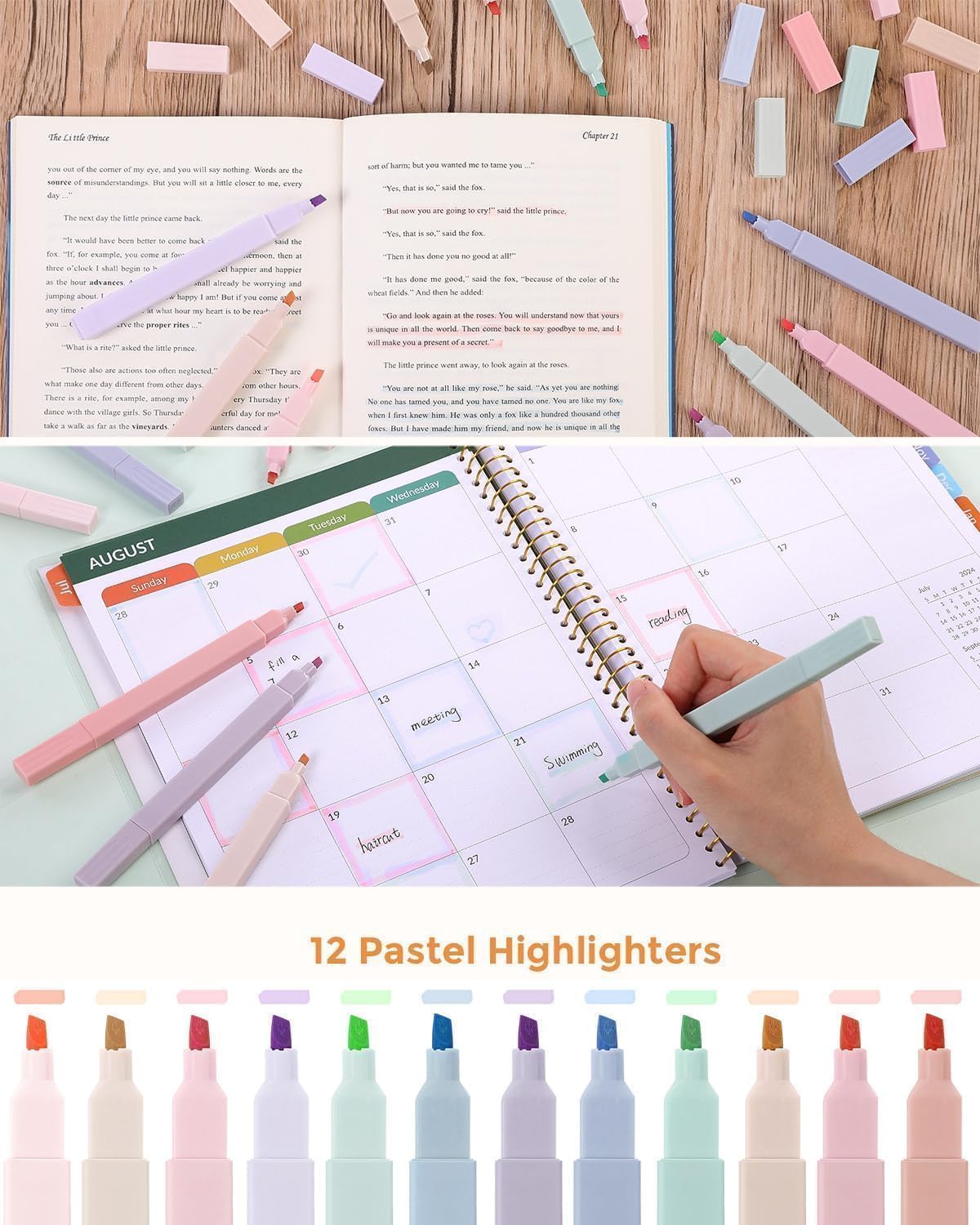 Cute School Supplies 44 PCS, Aesthetic Pencil Case with 12 Pastel Highlighters, 5 Black Gel Pens, 6 Color Gel Pens & Mechanical Pencils, College Essentials Students Stationary Set Green