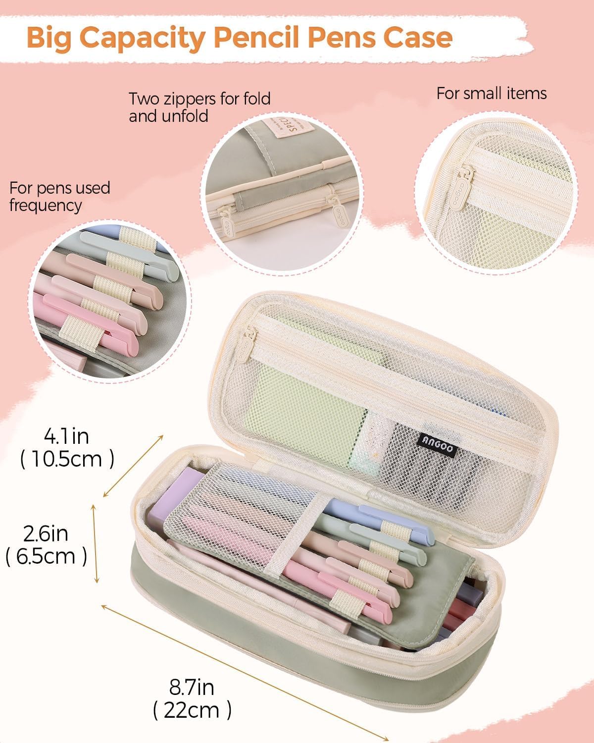 Cute School Supplies 44 PCS, Aesthetic Pencil Case with 12 Pastel Highlighters, 5 Black Gel Pens, 6 Color Gel Pens & Mechanical Pencils, College Essentials Students Stationary Set Green
